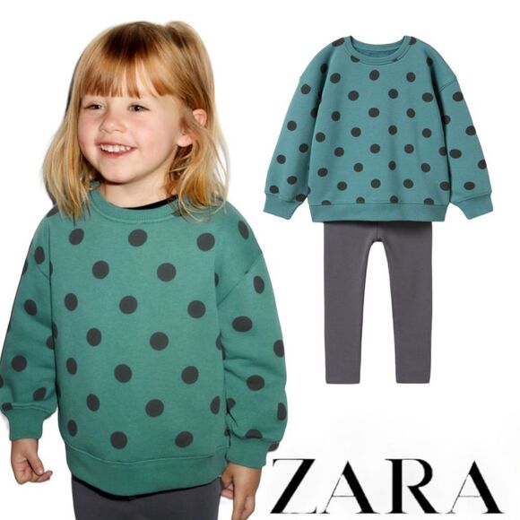 ZARA Kids | Green | SWEATSHIRT AND LEGGINGS POLKA DOT SET - Picture 1 of 6